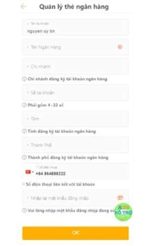 Điền thông tin ngân hàng