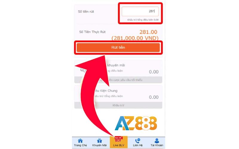 Điền số tiền sau đó bấm rút tiền